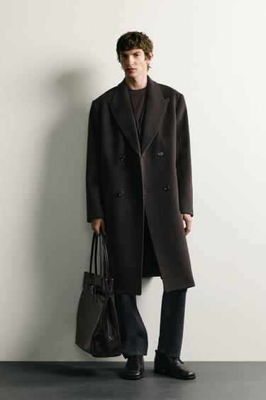 Zara DOUBLE BREASTED WOOL BLEND COAT - Brown