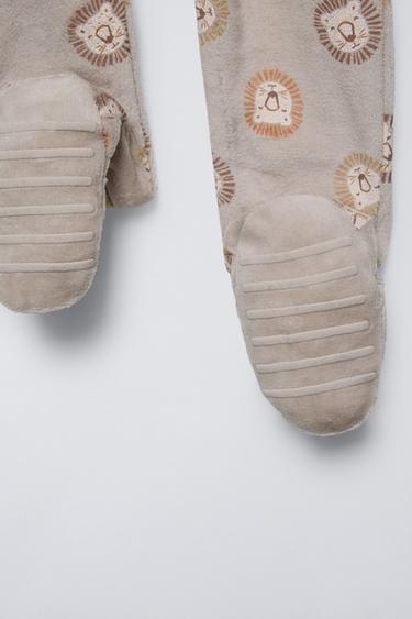 0-24 MONTHS/ VELOUR LION CUB SLEEPSUIT - camel by Zara - Image 3