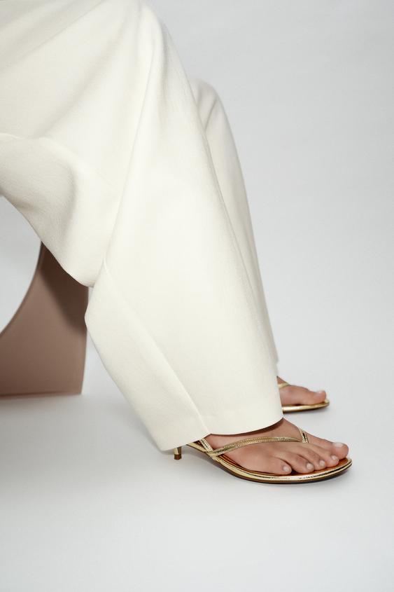 METALLIC KITTEN HEEL SANDALS from Zara - $59.90