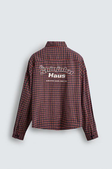 EMBROIDERED FLANNEL CHECK SHIRT - red/navy by Zara
