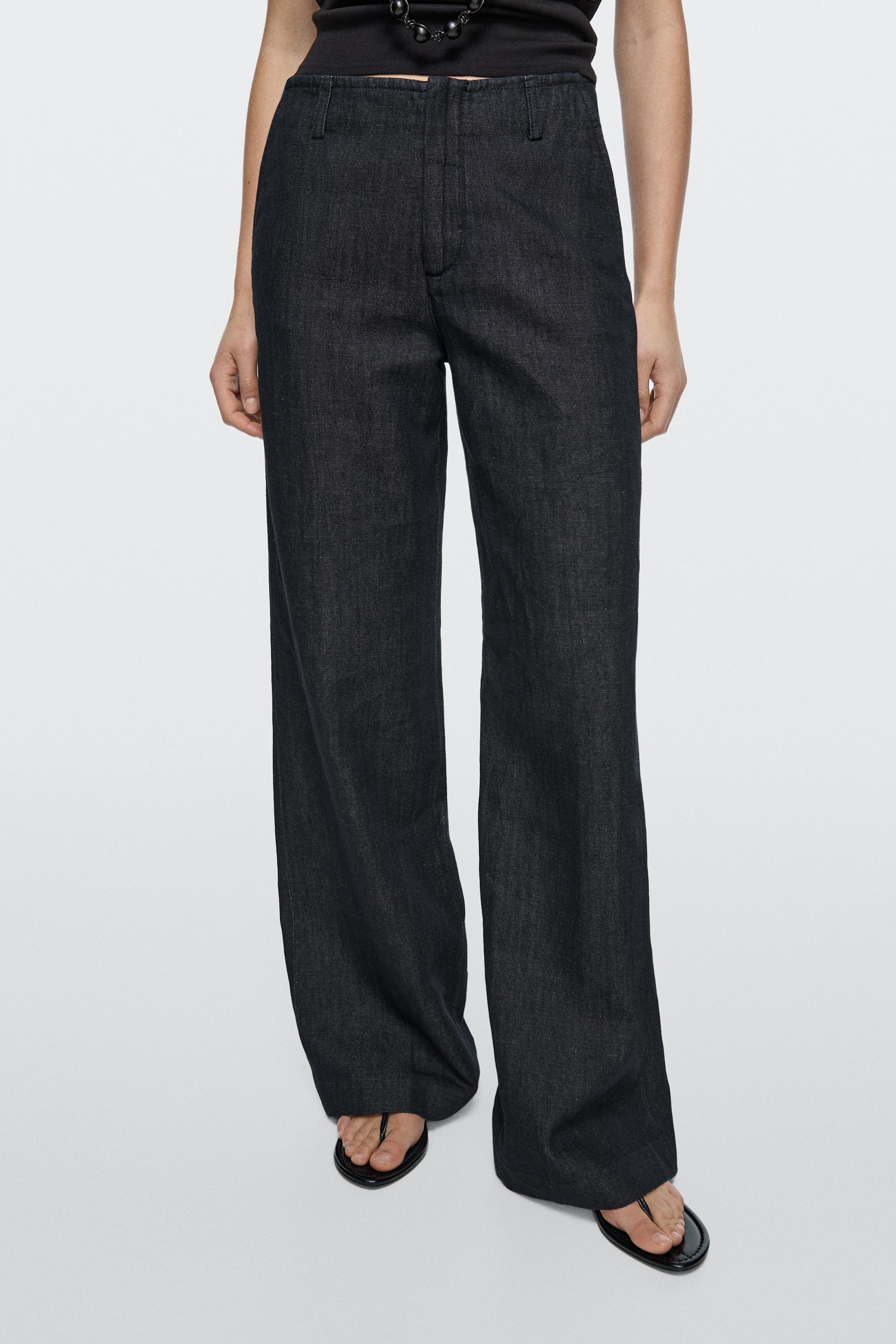 Wide-leg linen blend trousers
