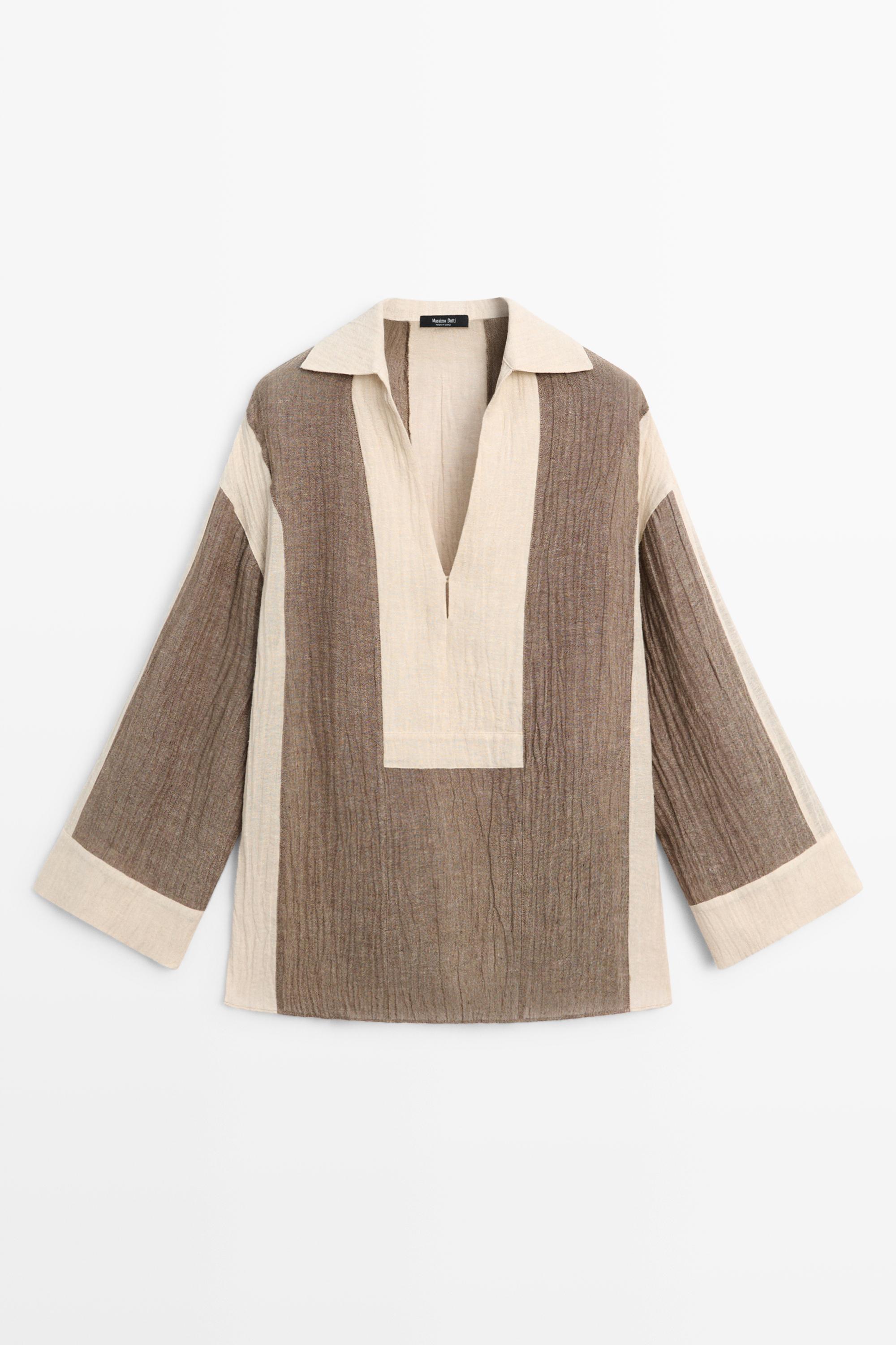 Flowing textured linen blend blouse