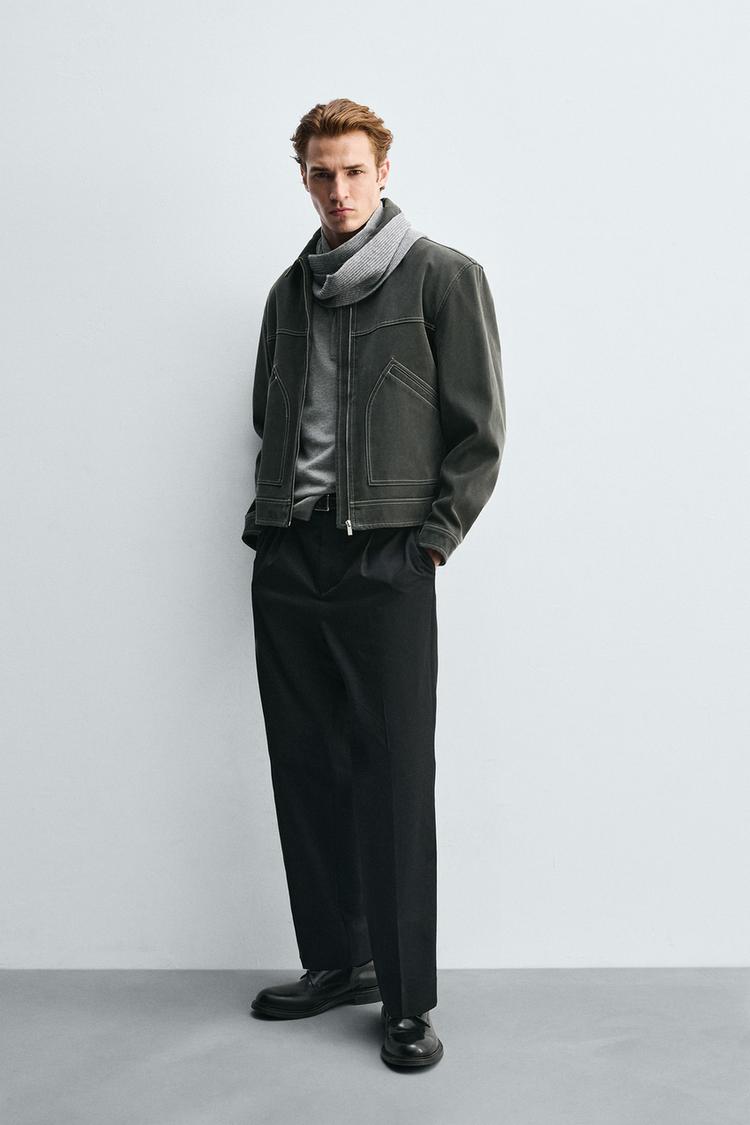 VINTAGE-EFFECT FAUX SUEDE JACKET