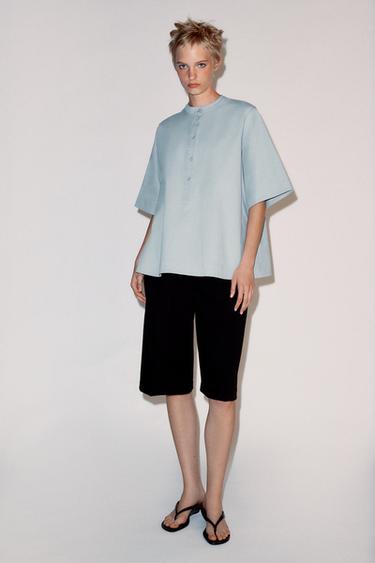 Zara ZW COLLECTION SHORT SLEEVE SHIRT - Blue gray