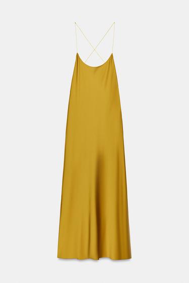 VESTIDO MIDI SATINADO ESPALDA DESCUBIERTA - Dorado de Zara