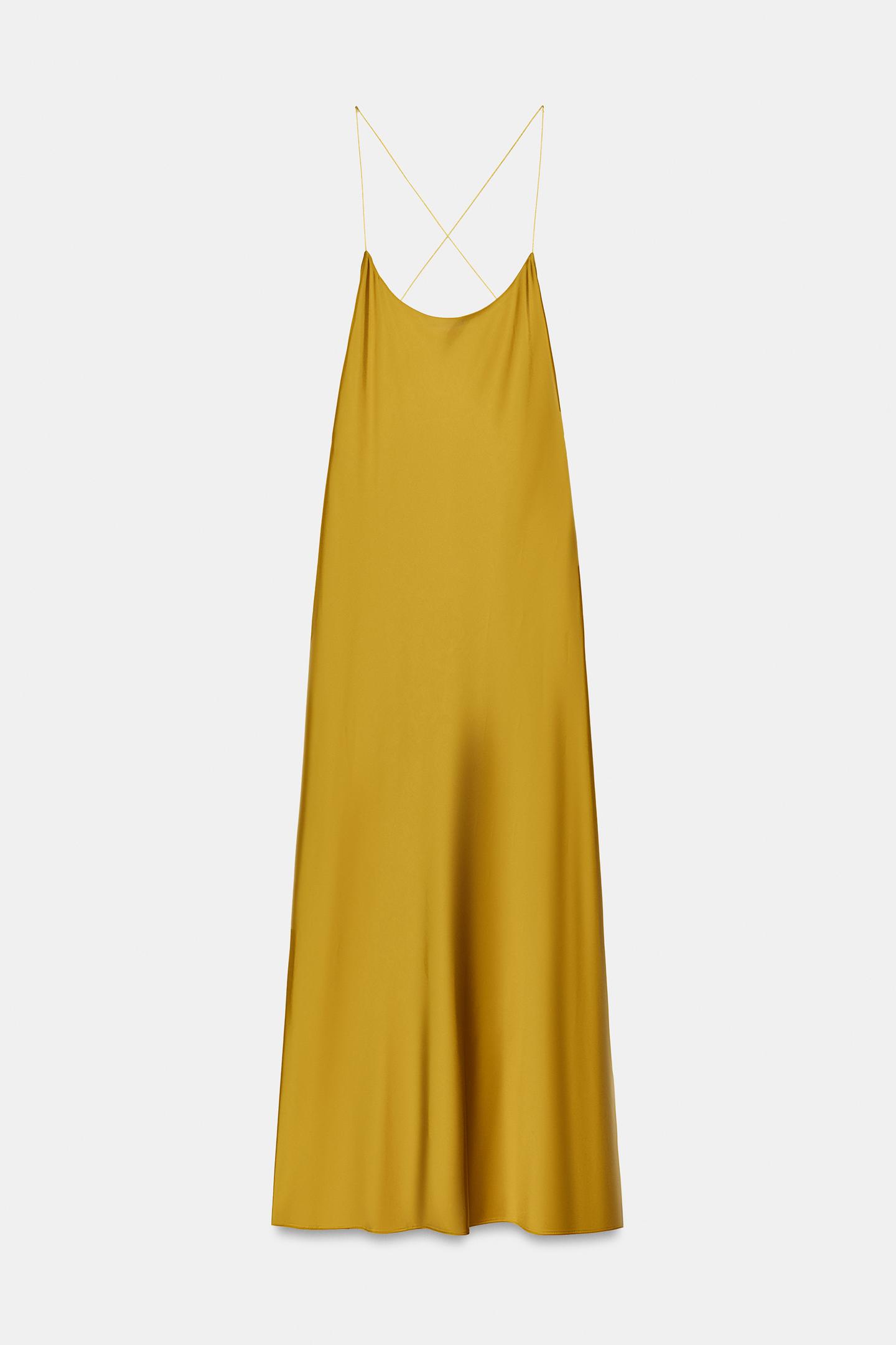 Женское платье Zara Satin Backless MIDI, цвет: Золотой — фото 6