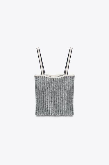 STRIPED KNIT CROP TOP - Ecru / Navy by Zara - Image 3
