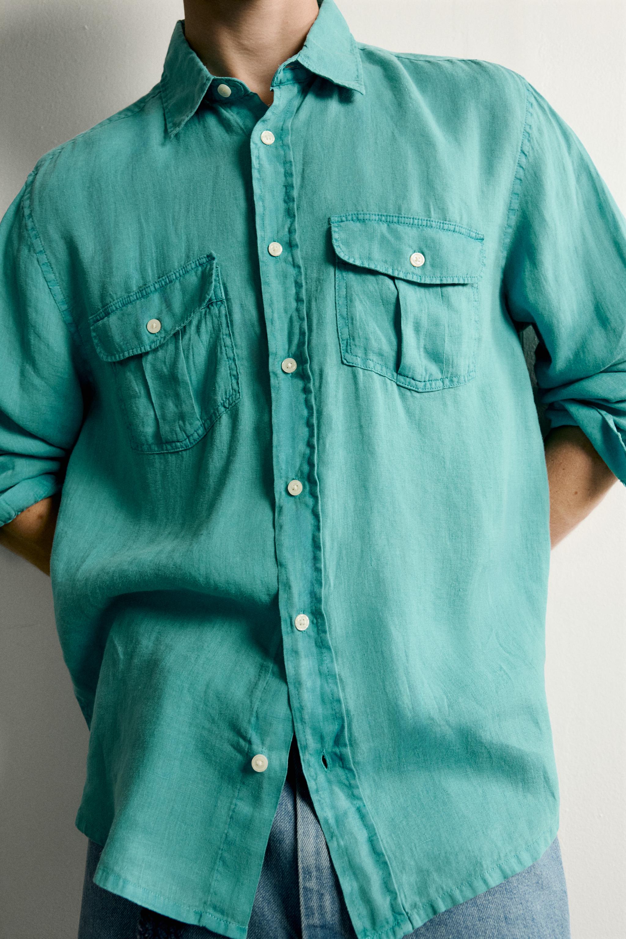 Zara RELAXED FIT %100 KETEN GÖMLEK görsel 7
