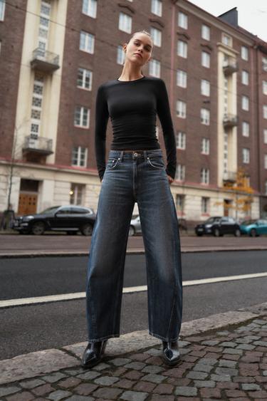 JEAN TRF BAGGY BARREL TAILLE NORMALE - Bleu marine de Zara