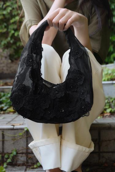 BEADED MESH MINI SHOPPER - Black by Zara