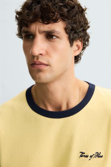 WASHED RIB EMBROIDERED T-SHIRT - Yellow by Zara - Image 4