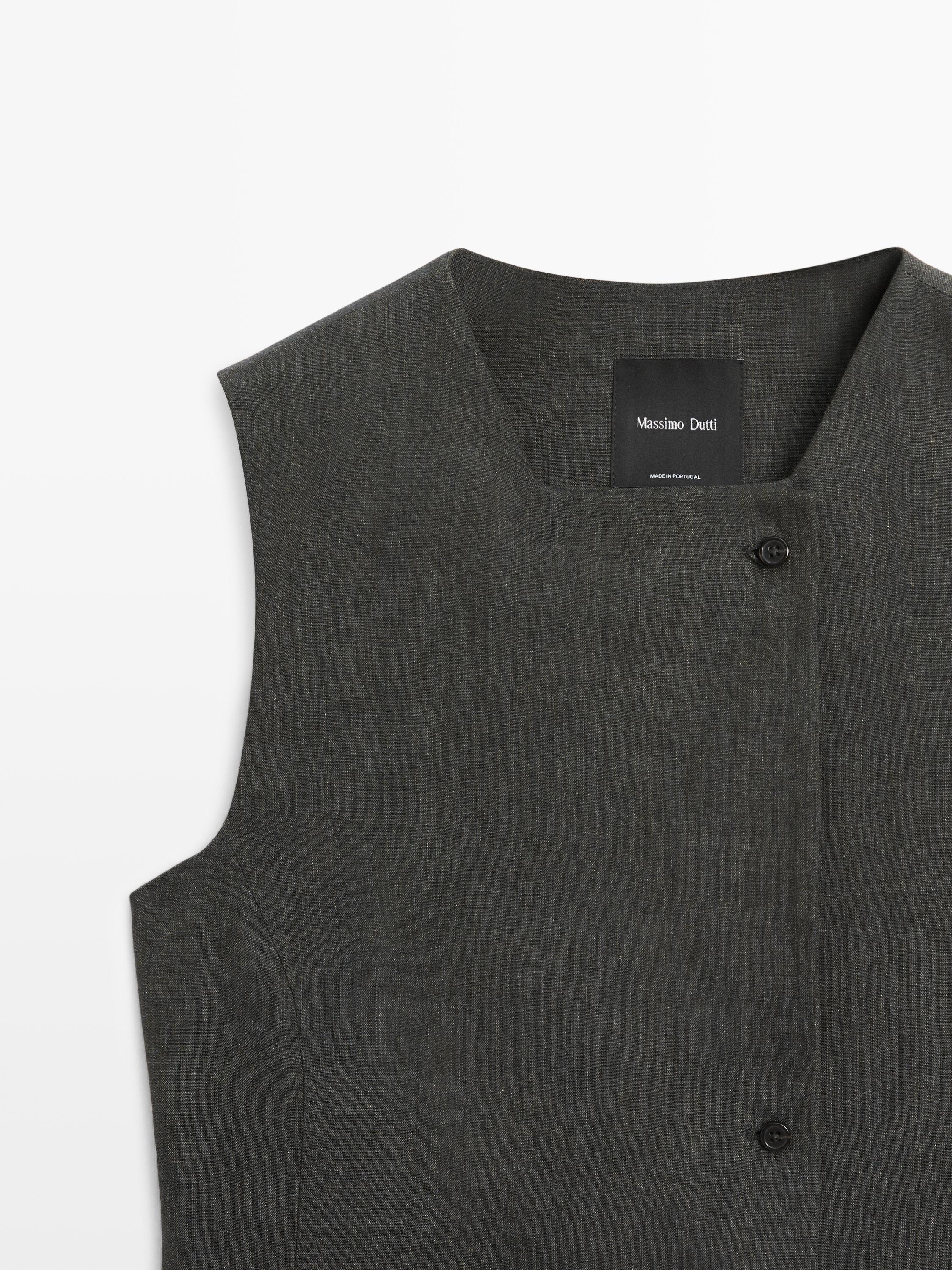Gilet mélangé croisé boutons lin
