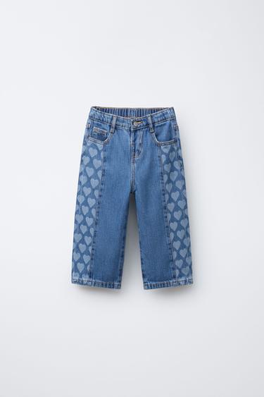 JEANS STRAIGHT MET HARTJESPRINT - Blauw van Zara