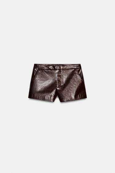 SHORTS EFECTO PIEL - Burdeos oscuro de Zara - Imagen 0