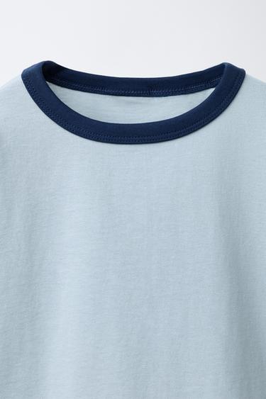PLAIN T-SHIRT WITH CONTRAST PIPING - Sky blue by Zara - Image 2