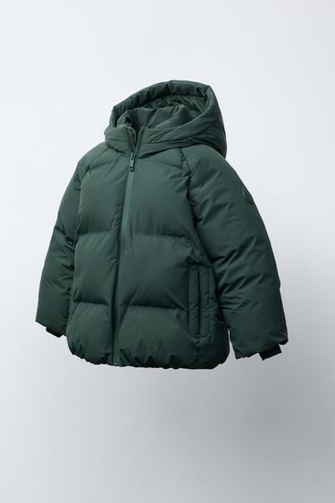 WATER-REPELLENT HOODED PUFFER COAT - Green by Zara