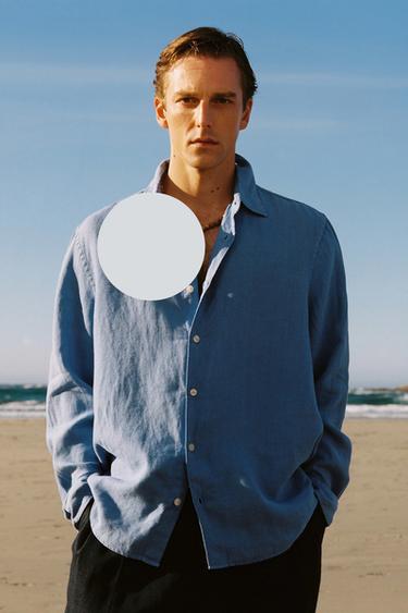 100% LINEN REGULAR FIT SHIRT - Faded blue by Zara
