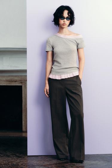 ASYMMETRIC DOUBLE T-SHIRT - Grey marl by Zara