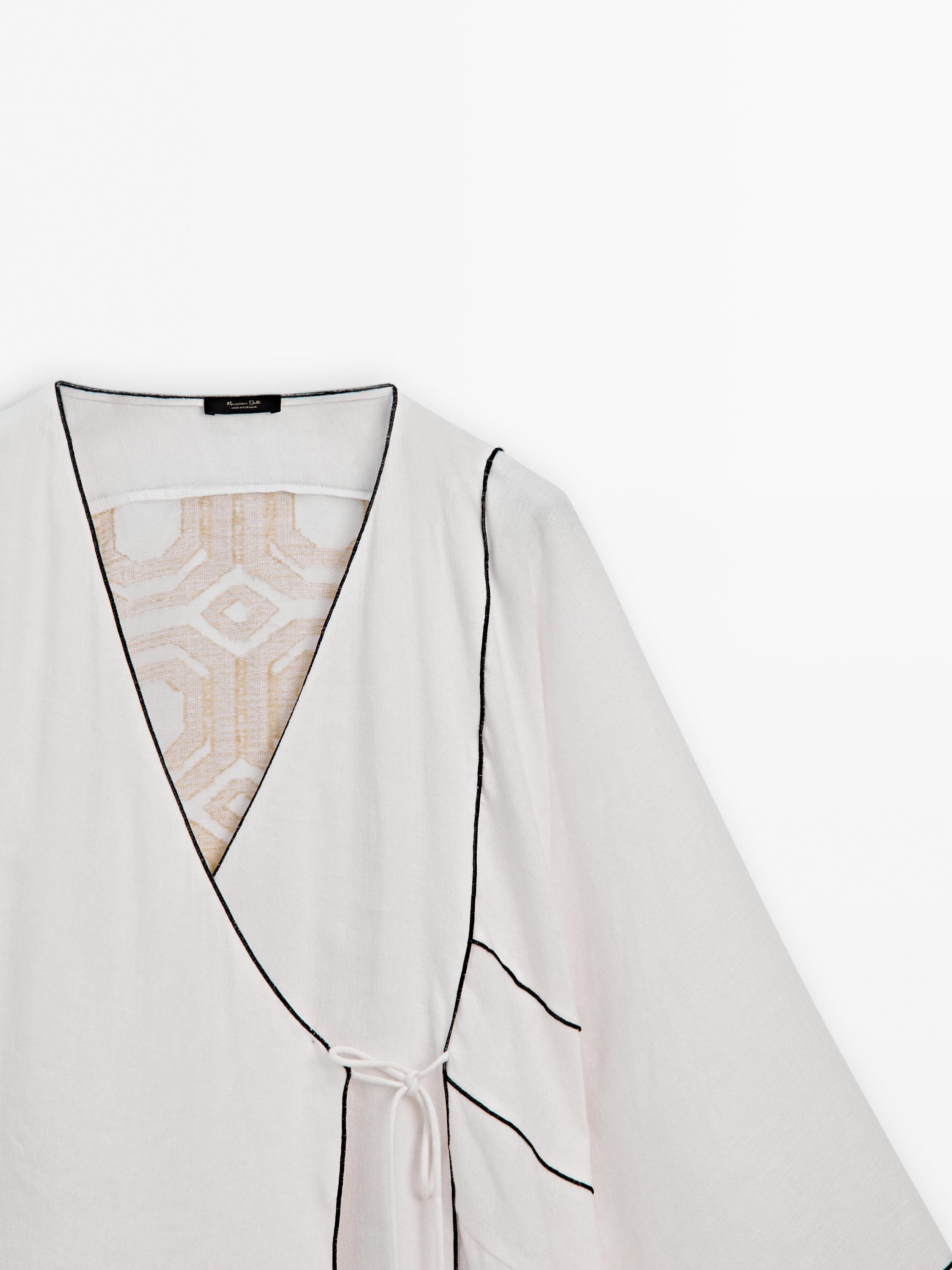 Zara Combination newest Linen Kaftan White Medium