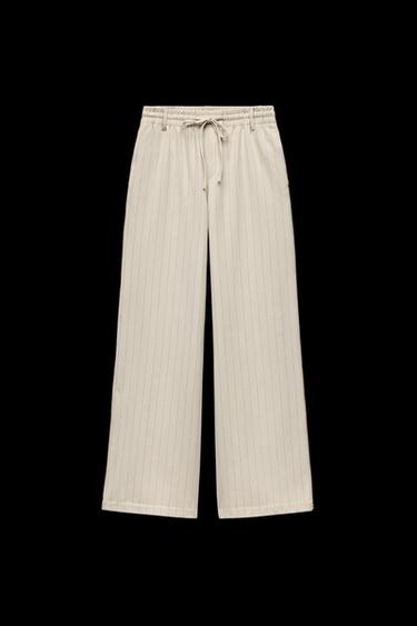 Zara PINSTRIPE PANTS - Ecru - Image 0