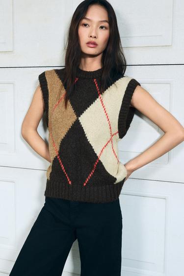 ARGYLE KNIT WAISTCOAT TOP - Multicoloured by Zara