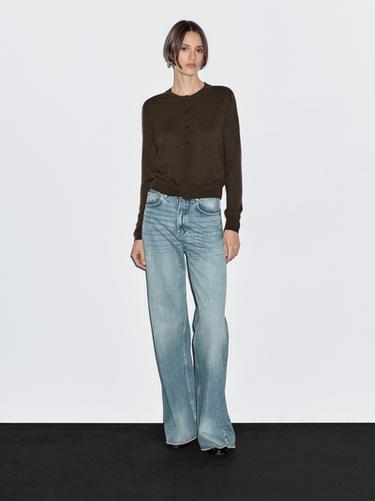 Zara Wool blend knit cardigan with crew neck - Chocolate