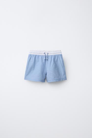 AGES 6-14 / SWIM BERMUDA SHORTS WITH LABEL - Blue by Zara