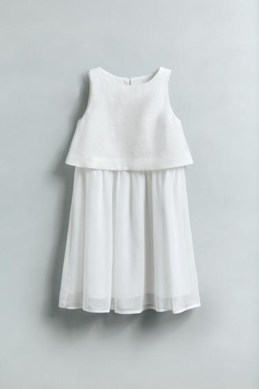 LINEN DOUBLE LAYER DRESS - Ecru by Zara