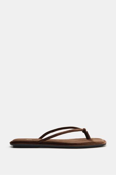 VELVET-EFFECT FLAT SANDALS - Brown by Zara