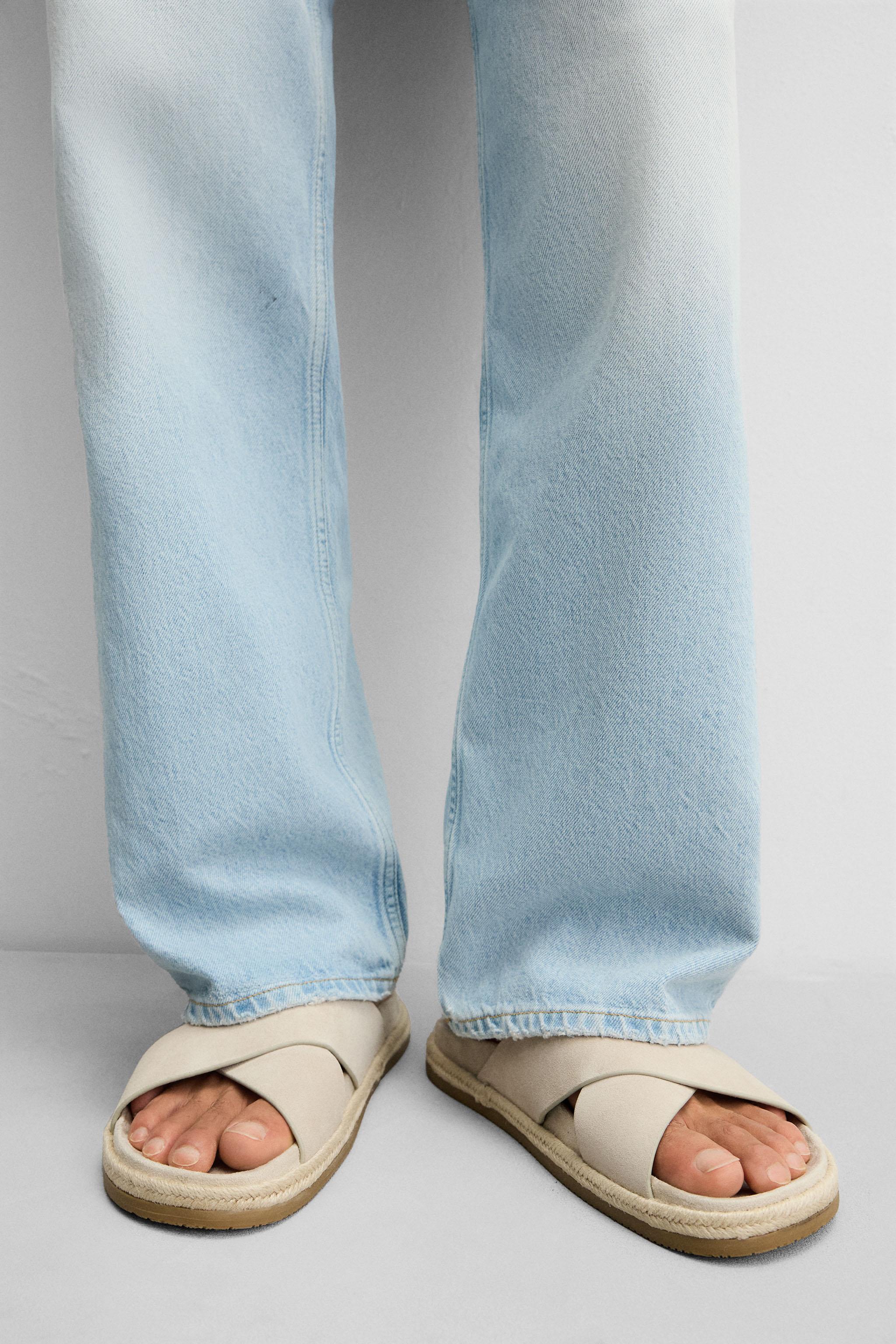 CROSSED LEATHER SANDALS - Blue | ZARA United States