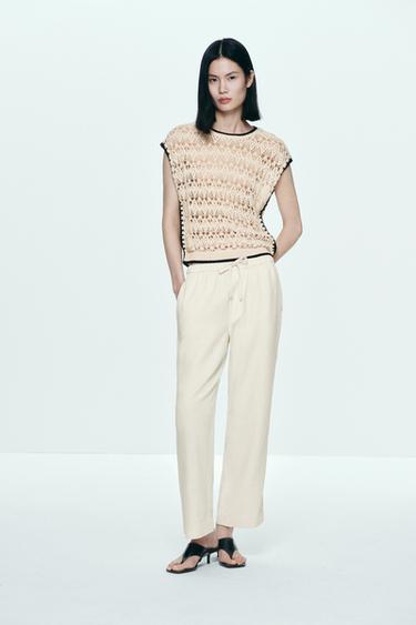 Zara 鏤空針織背心 - 裸色