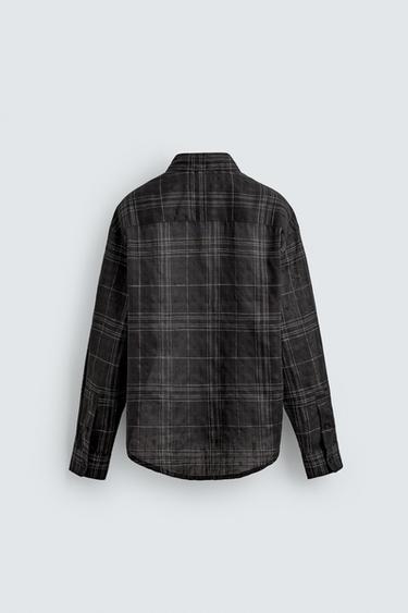 CHEMISE À CARREAUX LIN-COTON - Gris anthracite de Zara - Image 7