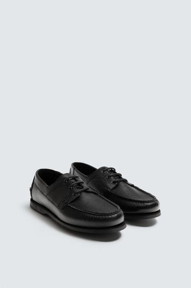 Zara LEATHER DECK SHOES - Black