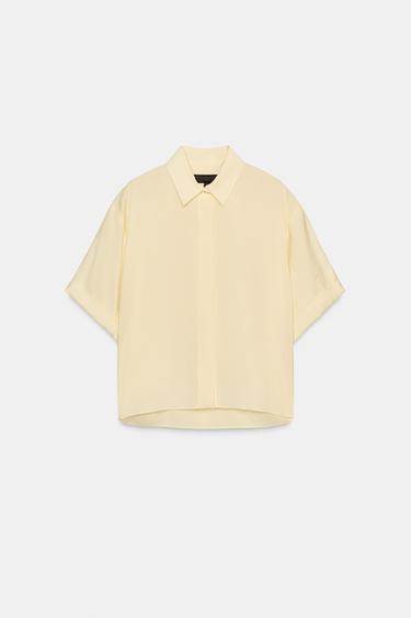 CAMISA FLUIDA MANGA CORTA - Amarillo claro de Zara