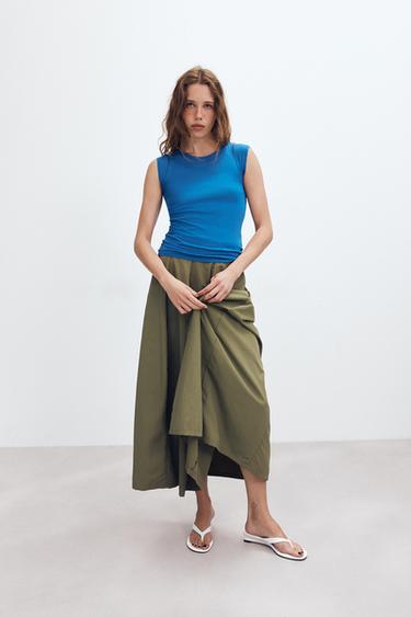 Zara A-LINE MIDI SKIRT - Mid khaki