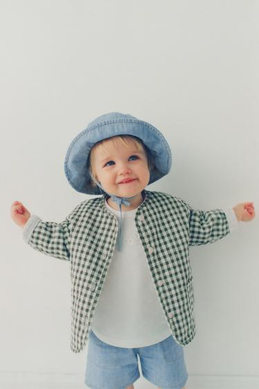 Zara GINGHAM CHECK JACKET - Ecru / Green