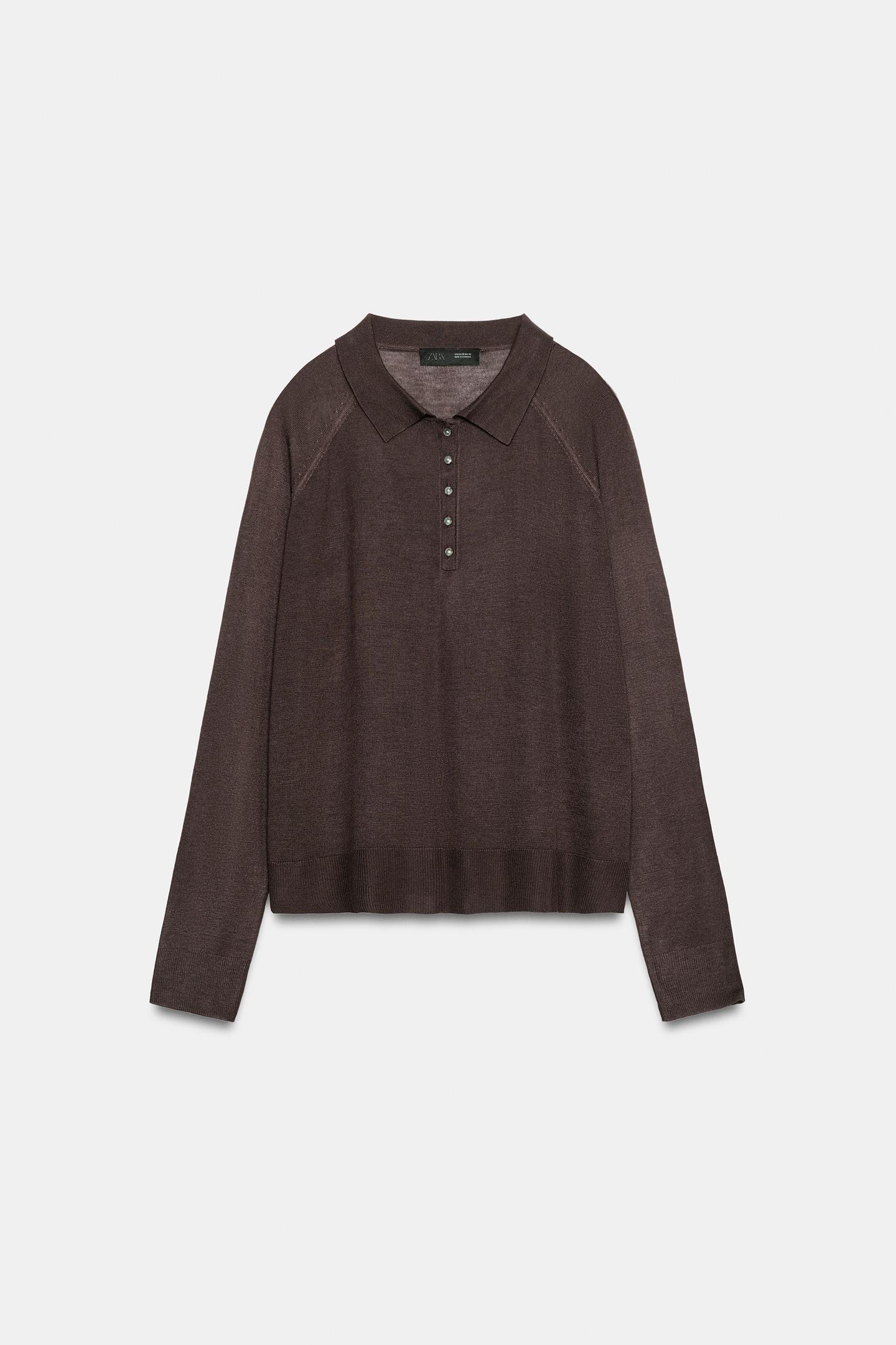 Женское поло Zara Plain Knit Polo, цвет: Коричневый — фото 6