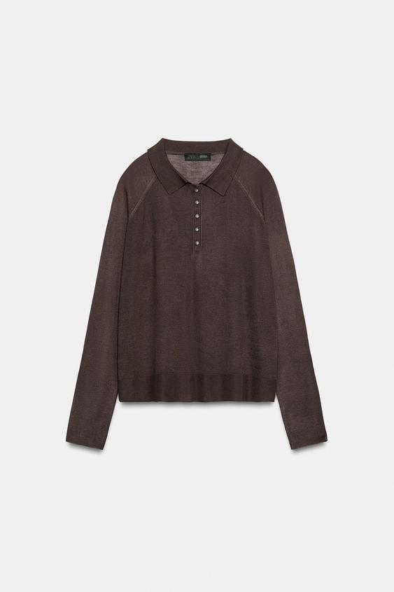 PLAIN KNIT POLO - Brown by Zara - Image 5