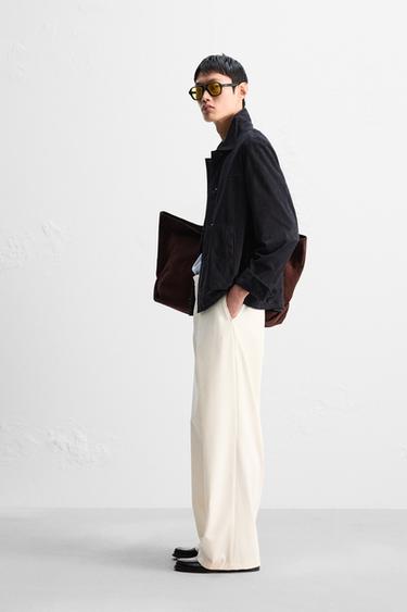 SUEDE LEATHER JACKET - Navy blue by Zara - Image 4