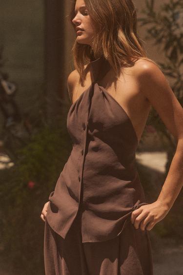 CHALECO TOP HALTER NUDO - Marrón oscuro de Zara