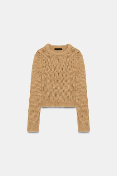 PULL EN MAILLE EFFET BROSSÉ - Marron clair de Zara