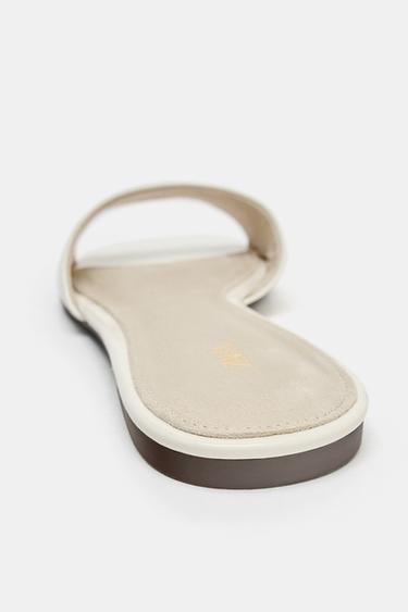 FLAT LEATHER SANDALS - Ecru White by Zara - Image 6