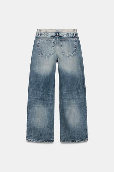 JEANS TRF CINTURA DOBLADA TIRO MEDIO - Azul de Zara