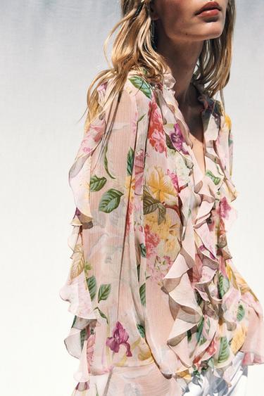 FLORAL PRINT RUFFLE SHIRT - Multicoloured by Zara