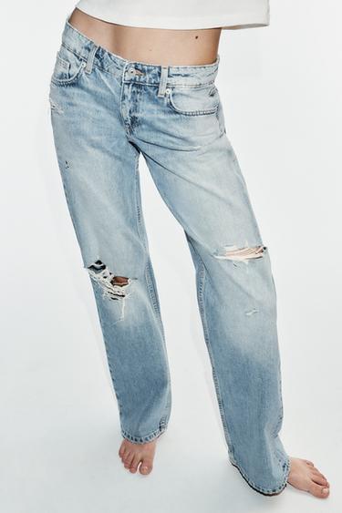 TRF RIPPED LOW-RISE WIDE-LEG JEANS - Blue by Zara