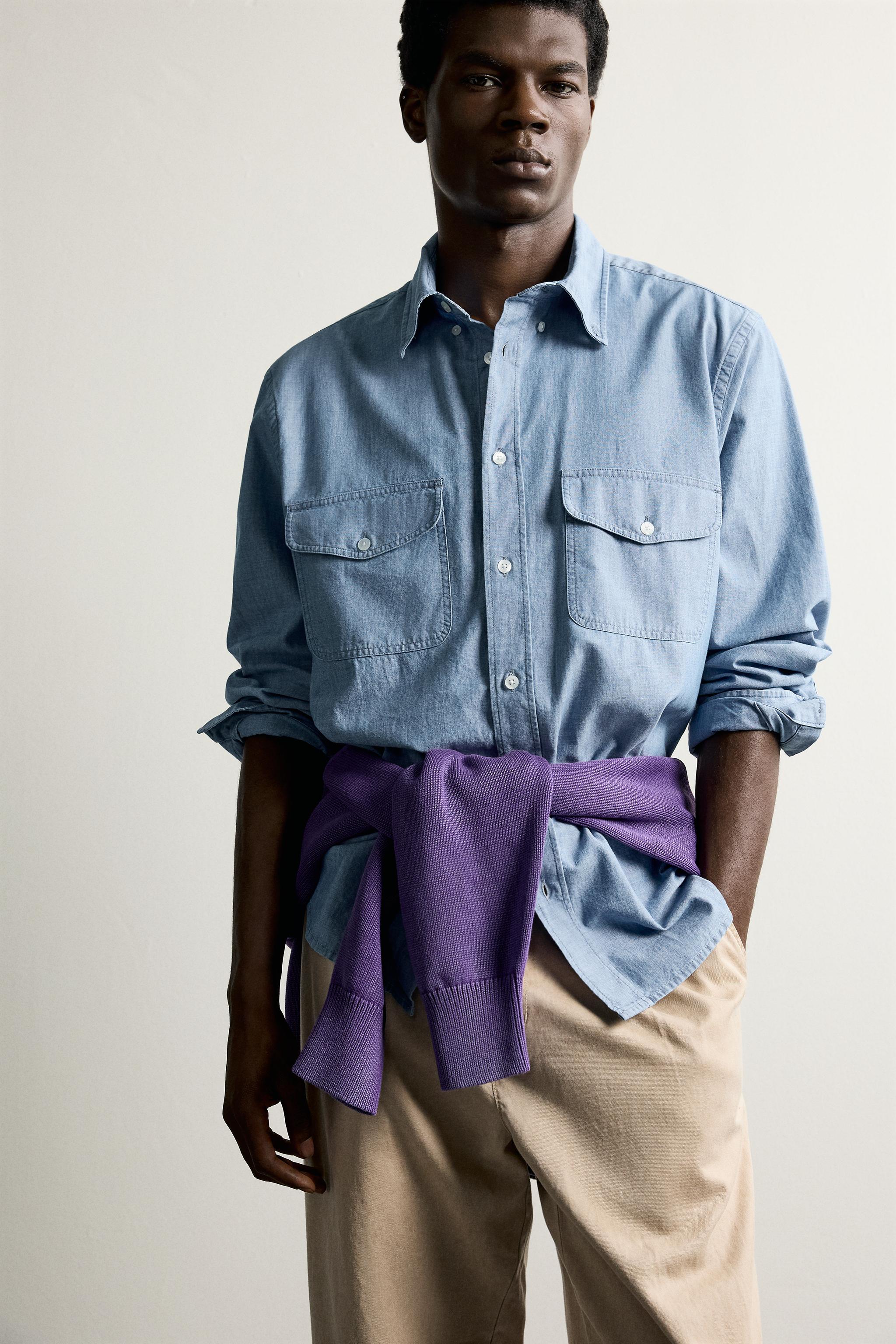 REGULAR FIT CHAMBRAY POCKET SHIRT