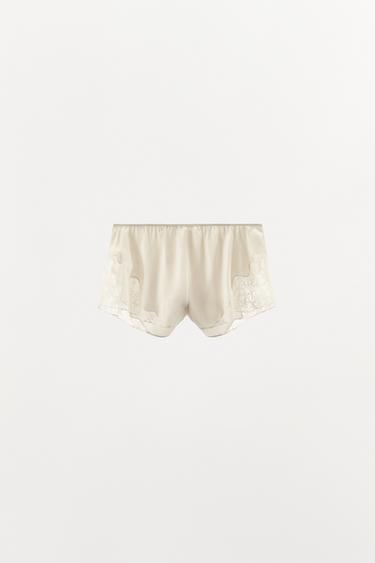 레이스 새틴 캐미솔 쇼츠 - Zara 크림