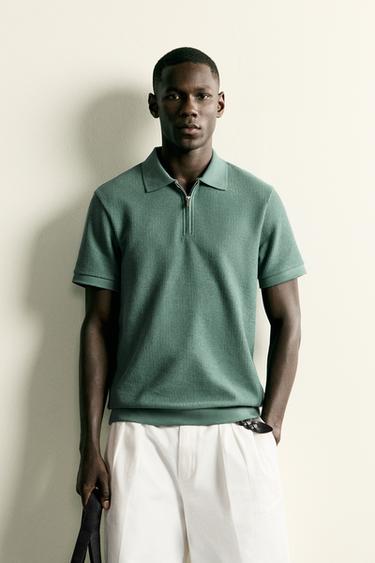 REGULAR FIT ZIP-UP POLO SHIRT - Green by Zara