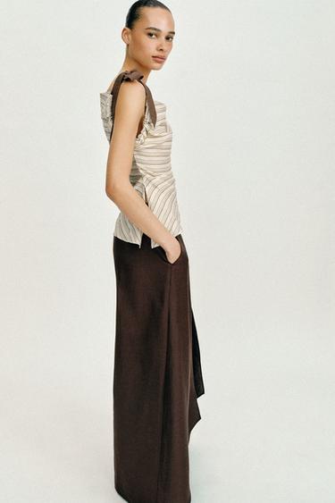 TOP À RAYURES ET NŒUD - Écru / Marron de Zara - Image 3