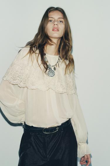 ROMANTIC CAPE BLOUSE ZW COLLECTION - Ecru by Zara - Image 0